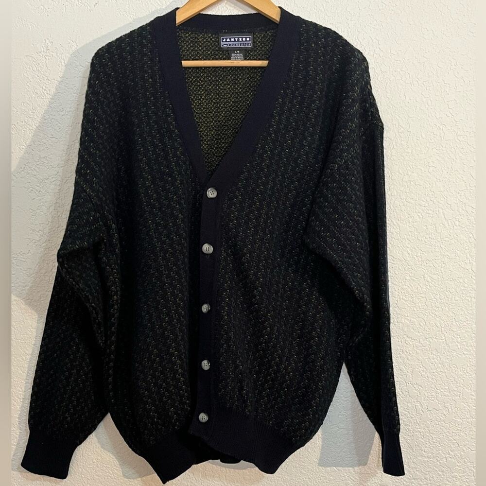 Vintage Jantzen blue and green button front sweater cardigan Grandpa Kurt Cobain